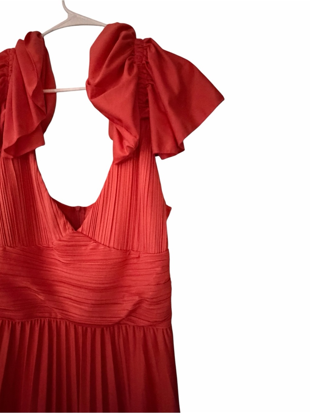 ASOS DESIGN Tall Coral Pleated Maxi Dress Ruffle Shoulder Slit UK18 EU46 - Picture 11 of 12